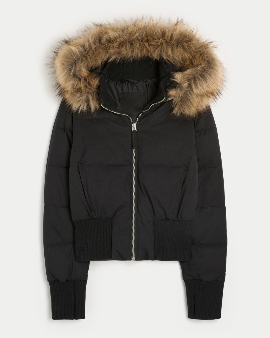 Damen Gestepptes Winterjacke mit abnehmbarer Kapuze und elastischen Bündchen WW