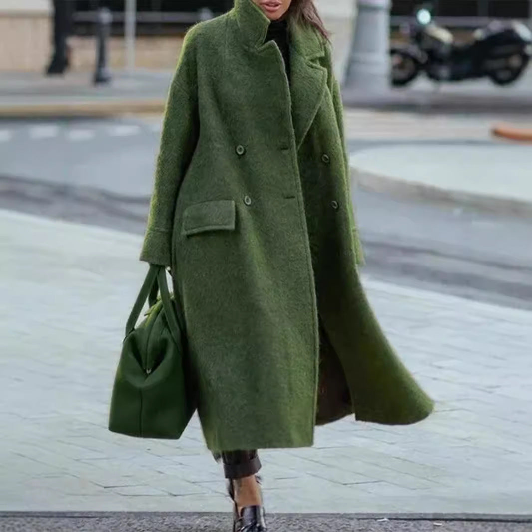 Damen Oversized Wollmantel mit doppelter Knopfleiste und Stehkragen WW