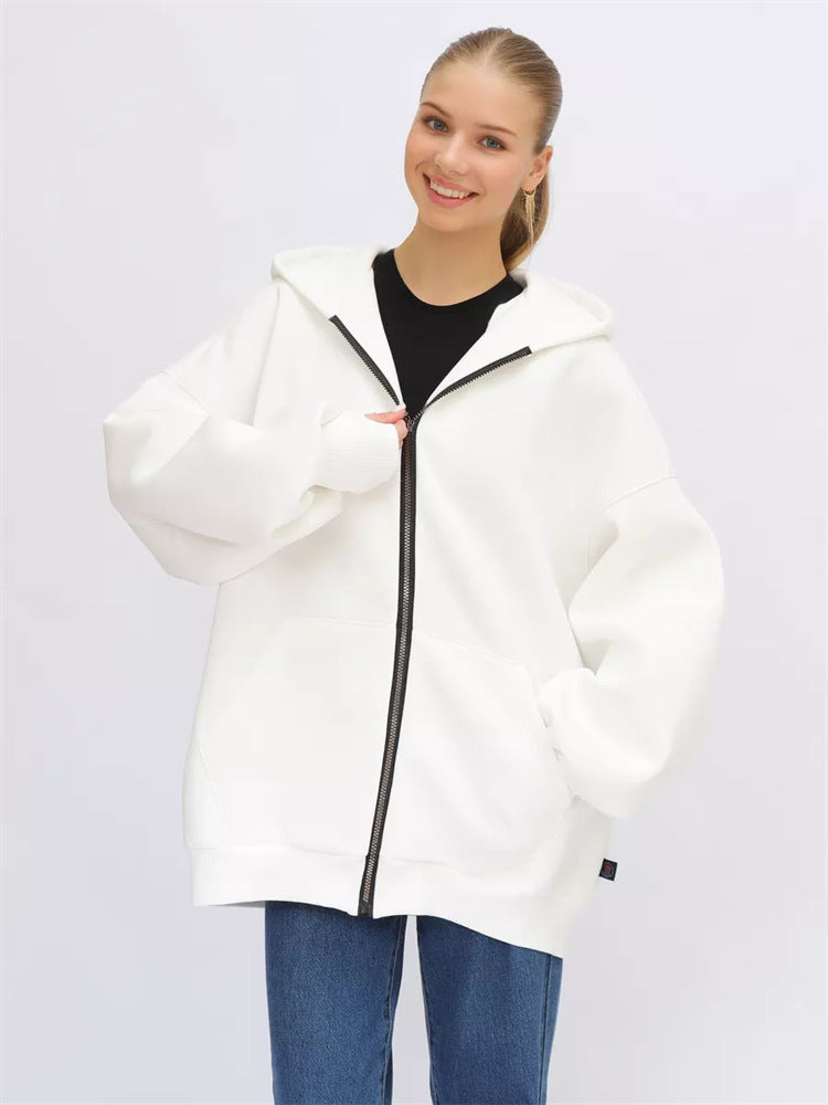 Damen Oversized Kapuzenjacke mit durchgehendem Reißverschluss und extrem bequemem Schnitt WW