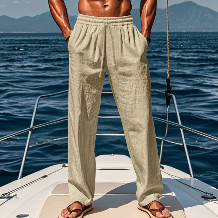 Herren lockere Leinenhose mit elastischem Bund und atmungsaktivem Gewebe W&W Mode