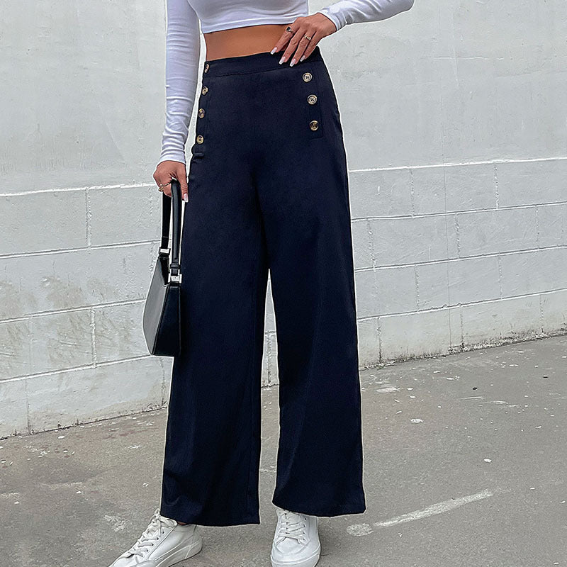 Damen Weite Hose mit dekorativen Knöpfen WW