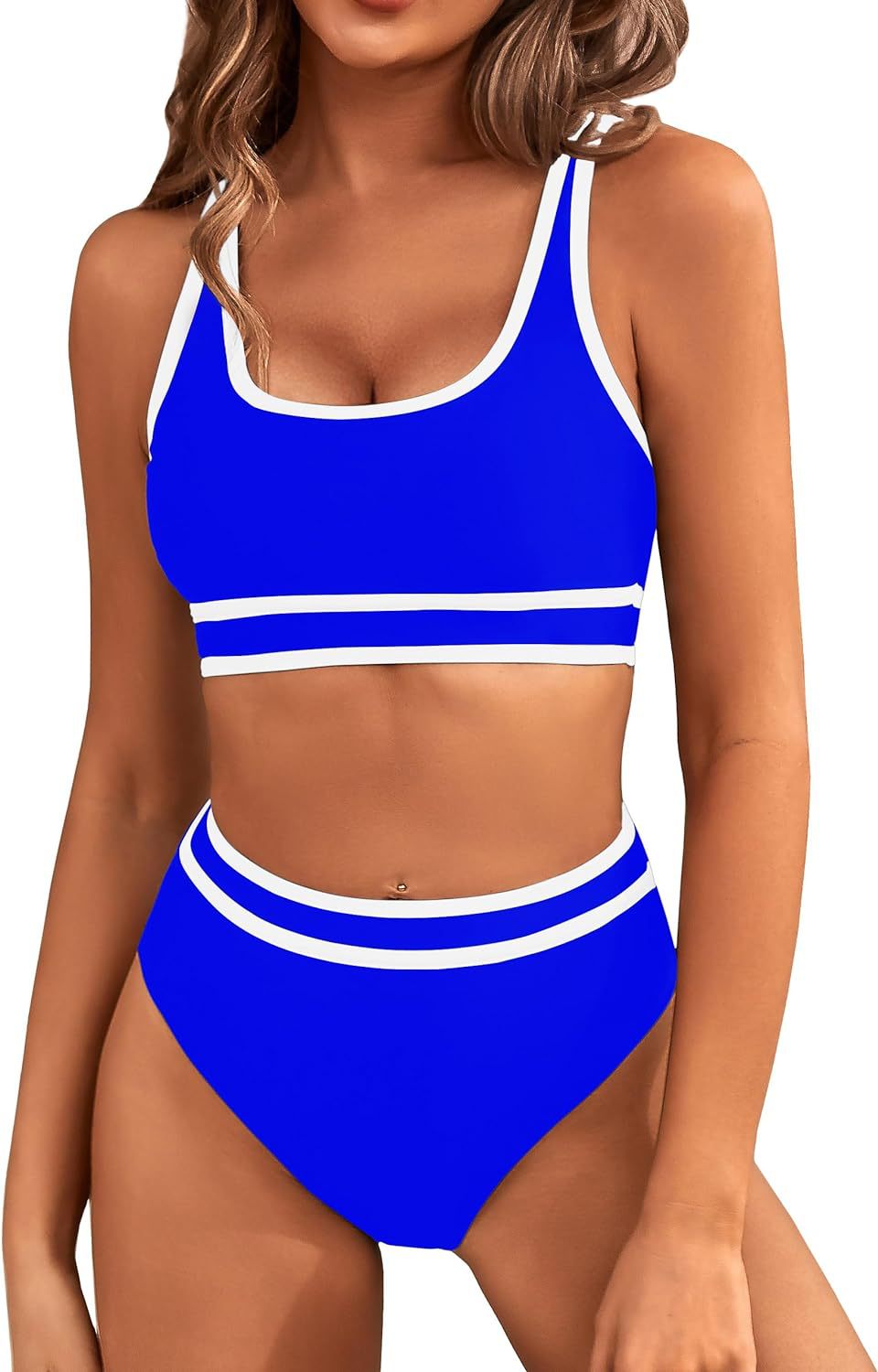 Damen Sportliches Bikini-Set mit breiten Trägern und hohem Schnitt WW
