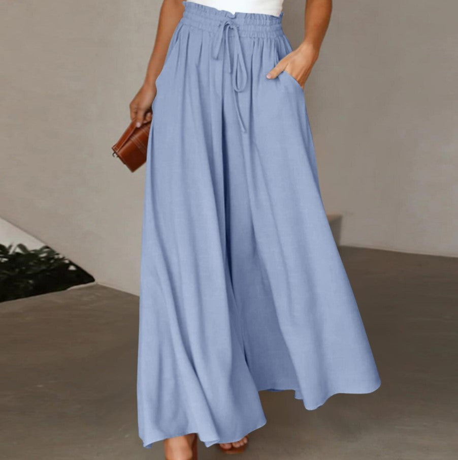 Damen Elegante und luftige weite Hose mit Gummizug und Taschen WW
