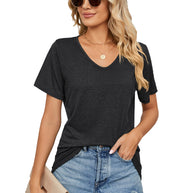 Damen lässiges V-Ausschnitt T-Shirt aus atmungsaktiver Baumwolle WW