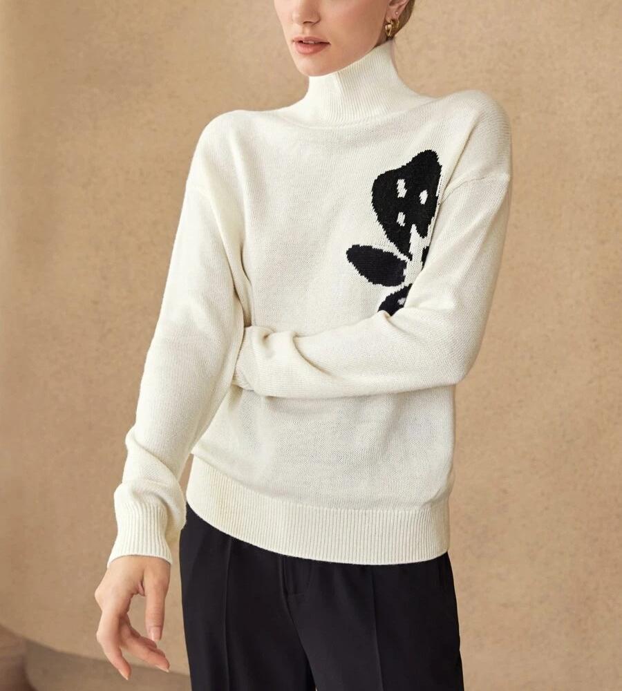 Damen Rollkragenpullover mit floralem Design WW