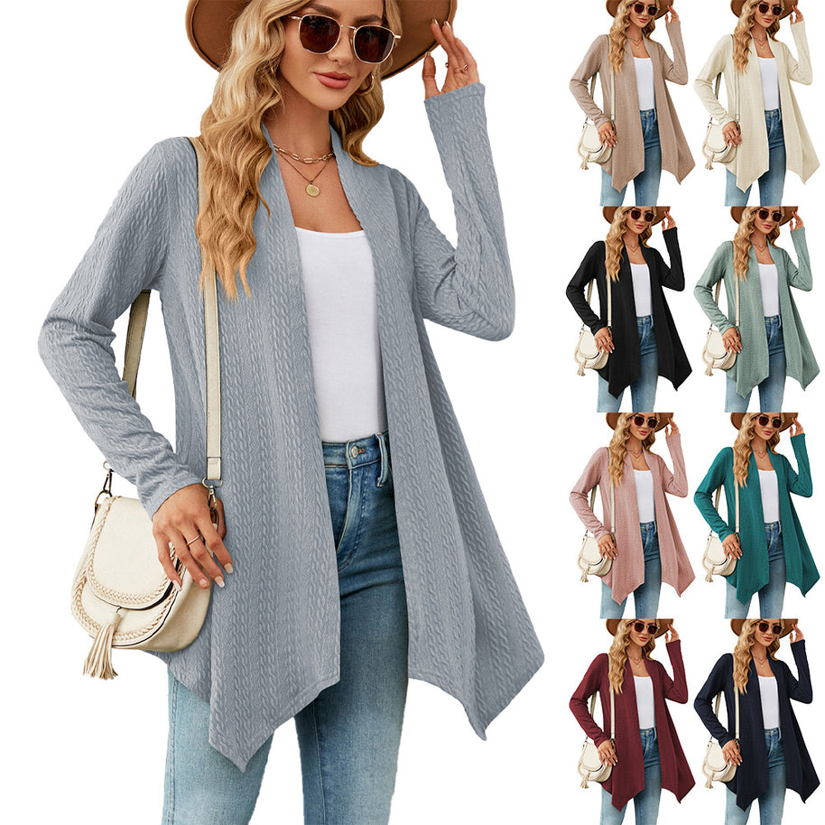 Damen Strickjacke mit strukturiertem Waffelmuster und offener Front WW