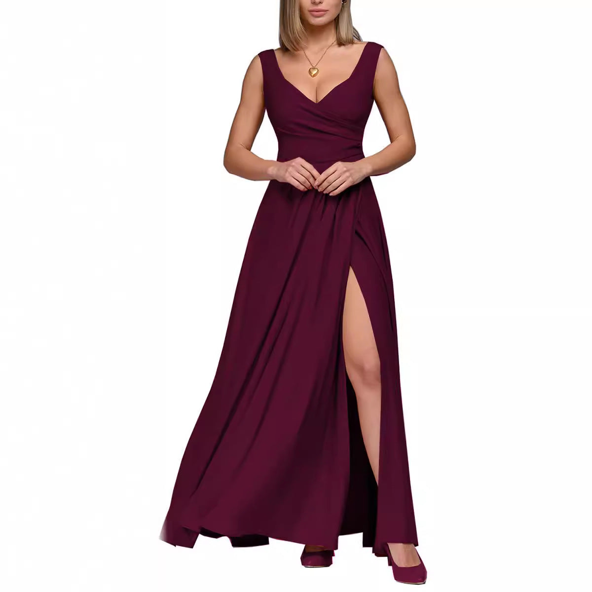 Damen elegantes Maxikleid mit seitlichem Schlitz