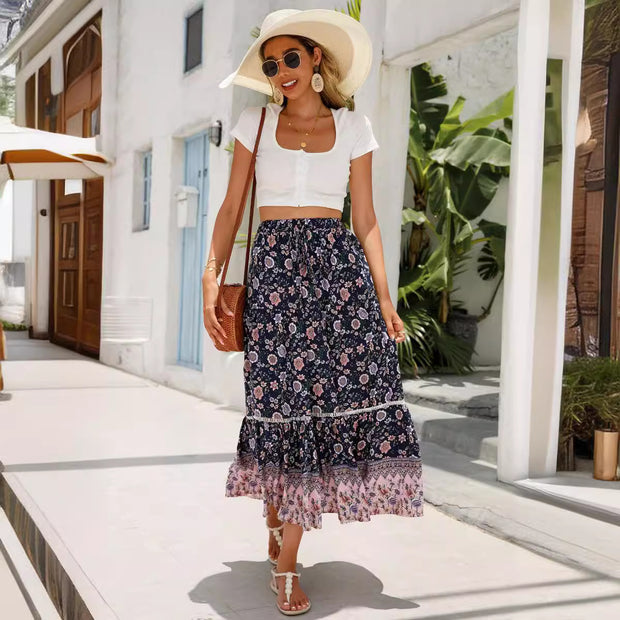 Damen Sommer-Rock mit floralen Mustern und voluminösem Saum WW