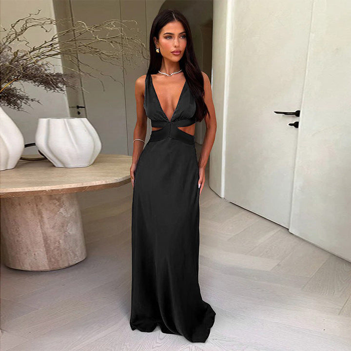 Damen Maxikleid mit tiefem V-Ausschnitt und modischen Cut-Outs W&W Mode