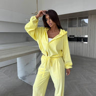 Damen bequemer Fleece-Jogginganzug mit modischem Schnitt und elastischem Bund WW