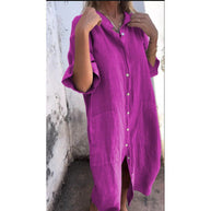 WW | Lässiges Baumwoll-Leinen Shirtkleid mit dreiviertelärmeln