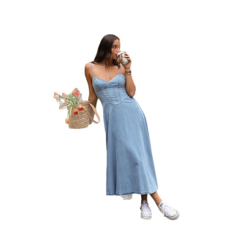 Damen Denim-Maxikleid mit schickem Trägerdesign und fließendem Schnitt W&W Mode