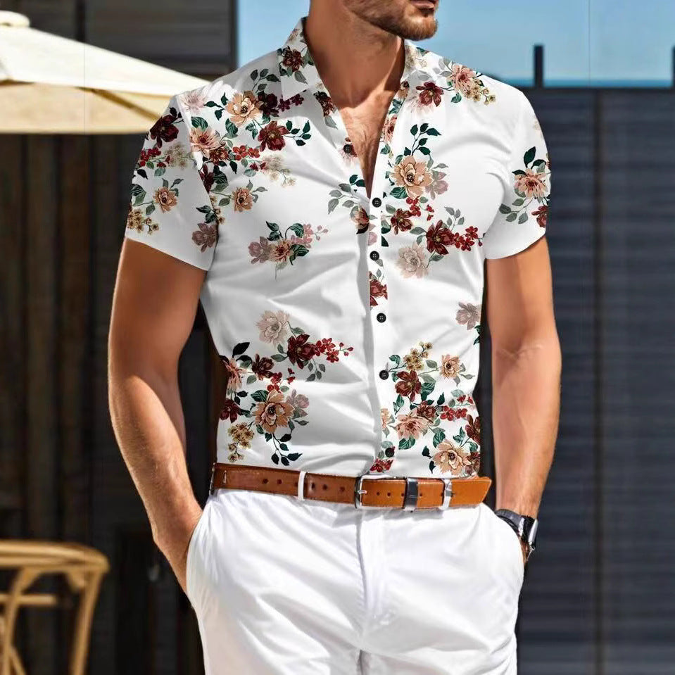Herren Kurzarm Hemd mit floralem Muster WW