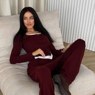 Damen bequeme Lounge-Hose und langärmliges Oberteil-Set WW