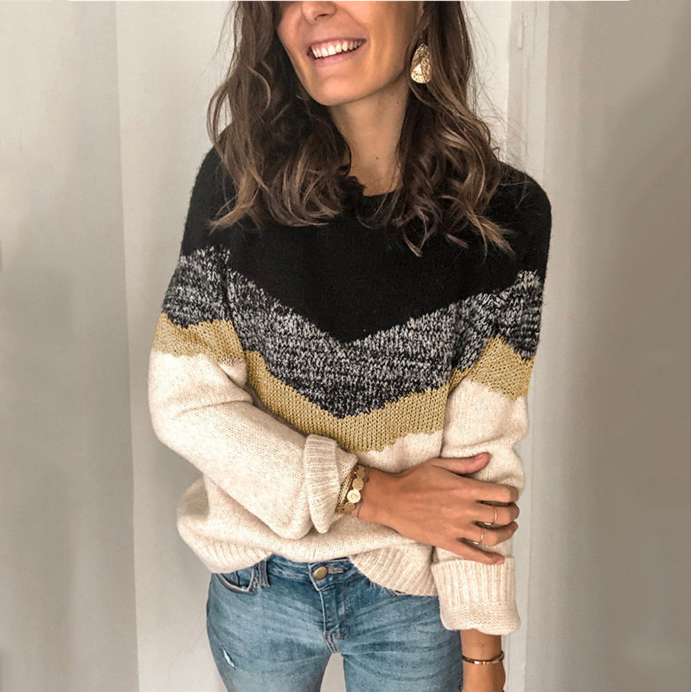 Damen gemusterter Pullover mit grafischem Strickdesign WW