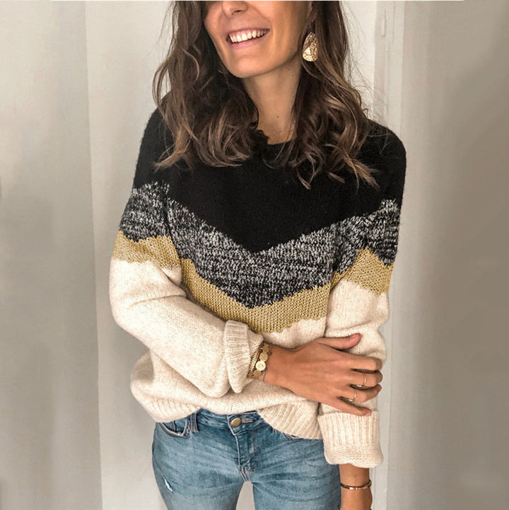 Damen gemusterter Pullover mit grafischem Strickdesign W&W Mode