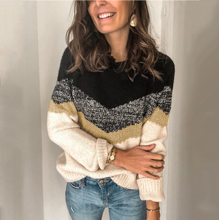 Damen gemusterter Pullover mit grafischem Strickdesign WW