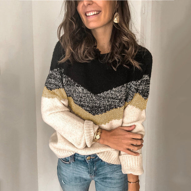 Damen gemusterter Pullover mit grafischem Strickdesign WW