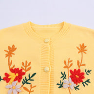 Damen Strickjacke mit floralem Stickdesign und Knopfverschluss WW