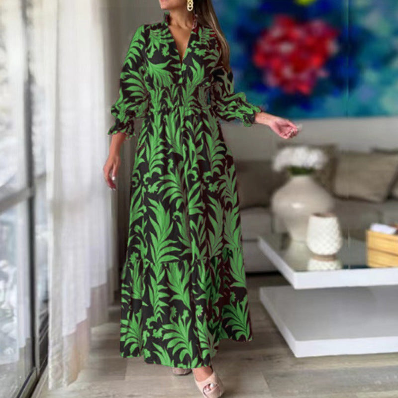 Damen Maxikleid mit floralem Design und voluminösen Ärmeln WW