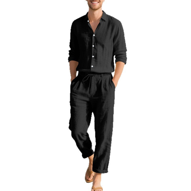 Herren lässige Leinen-Hose mit verstellbarem Kordelzug und modernem Schnitt W&W Mode