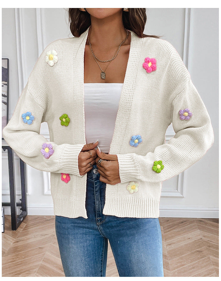 WW | Handgehäkelter floral gestrickter Cardigan