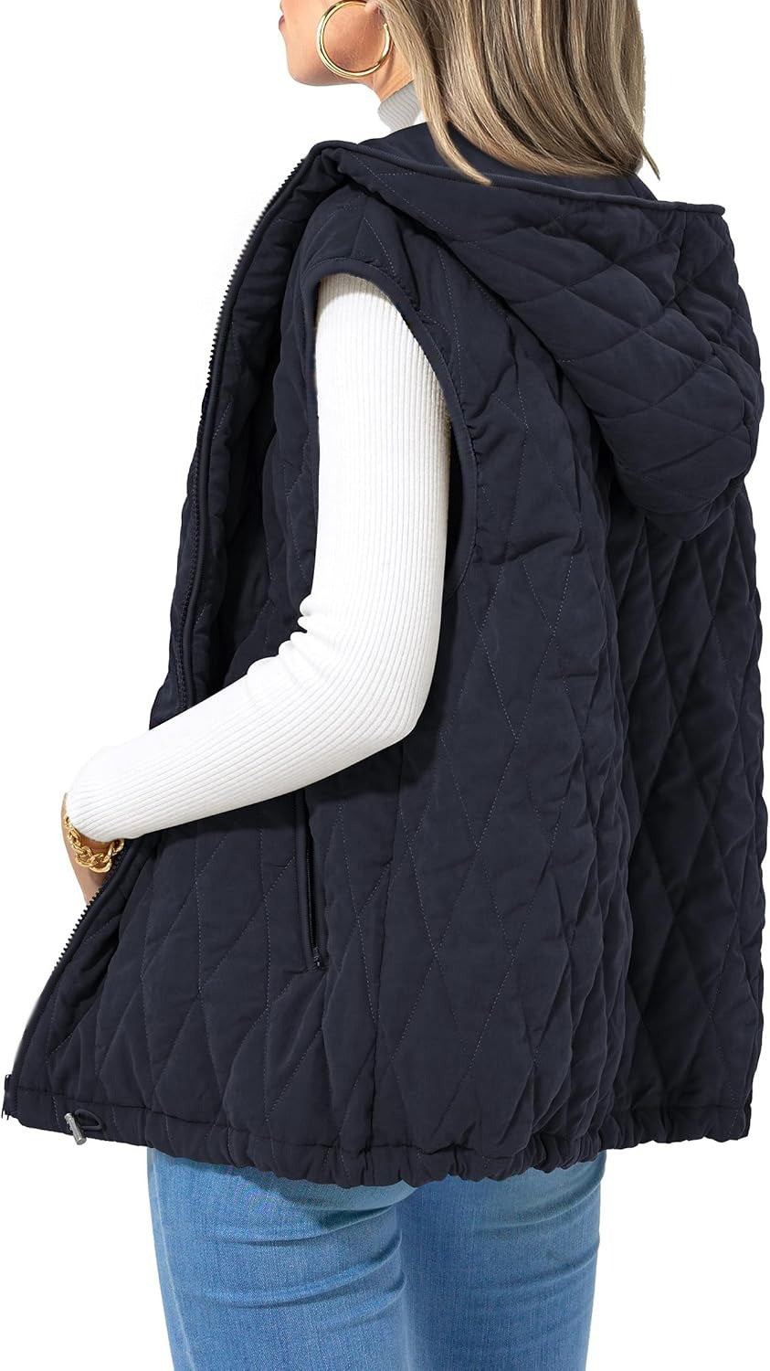 Damen gesteppte Hoodie-Weste mit praktischen Taschen WW