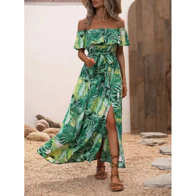 Damen Maxikleid mit Off-Shoulder-Ausschnitt und tiefem Schlitz WW