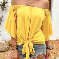 Damen Off-Shoulder Oberteil mit schickem Knotendetail und luftigen Ärmeln WW