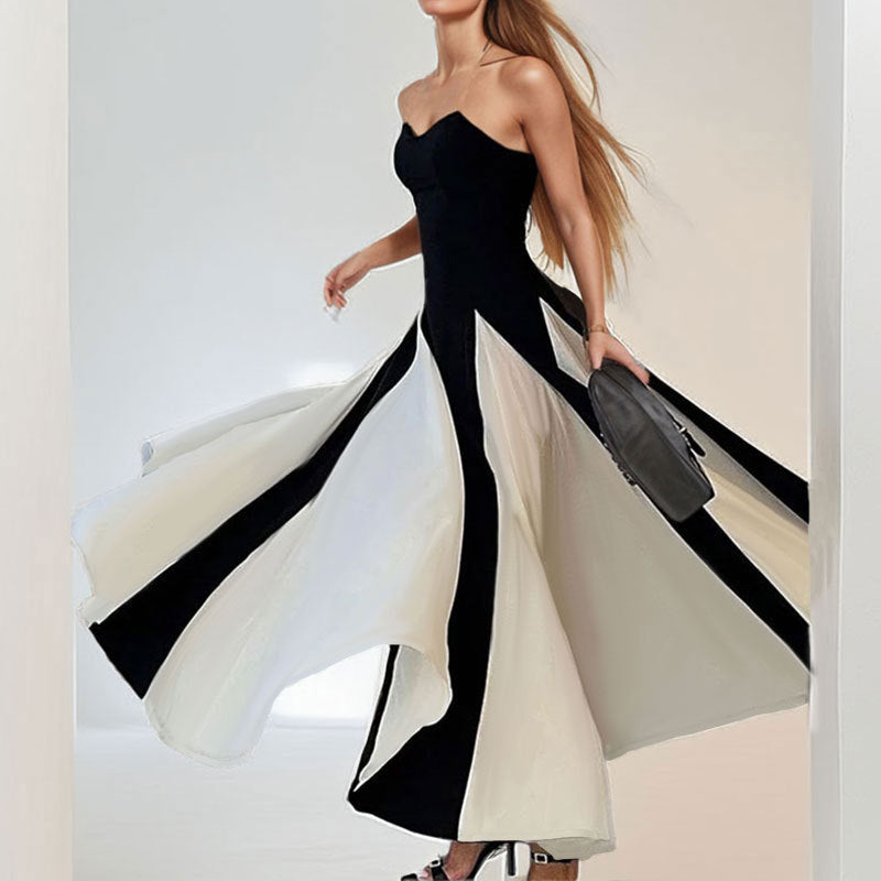 Damen Abendkleid mit trägerlosem Design und elegantem Farbkontrast W&W Mode