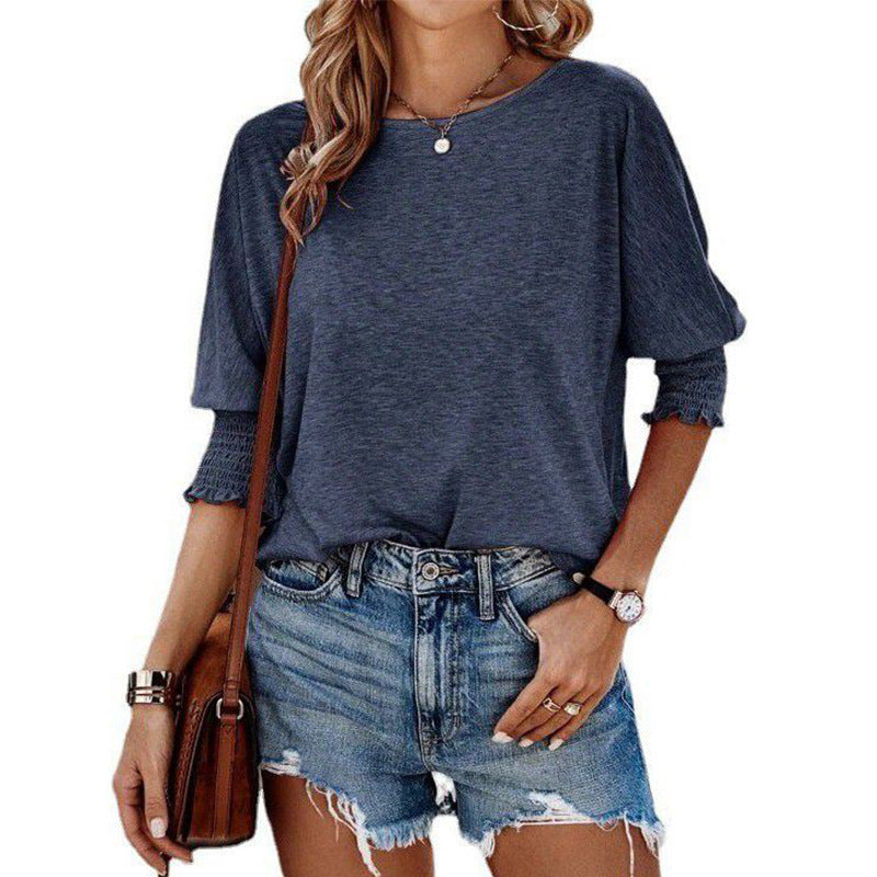Damen lässiges Oversized T-Shirt mit modischen Puffärmeln und Rundhalsausschnitt WW