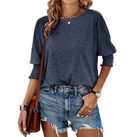 Damen lässiges Oversized T-Shirt mit modischen Puffärmeln und Rundhalsausschnitt WW