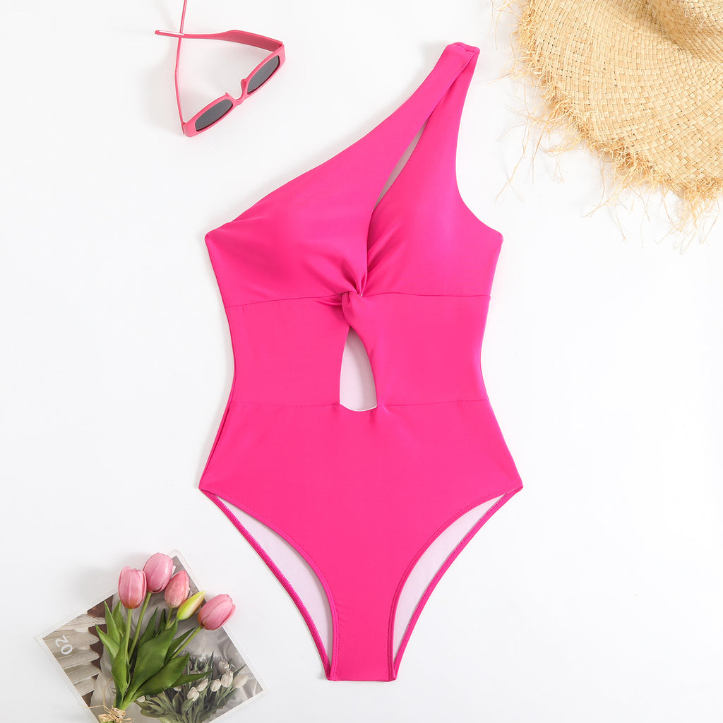 Damen Einteiler Badeanzug mit asymmetrischem Schnitt und raffiniertem Knotendesign WW