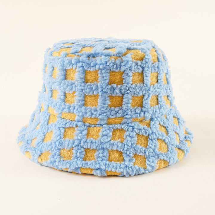 Damen Fleece-Bucket-Hut mit verspieltem Karomuster und weicher Struktur W&W Mode