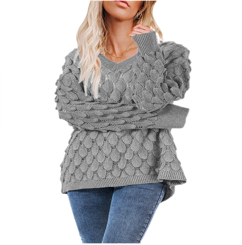 Damen Pullover mit Struktur und V-Ausschnitt WW