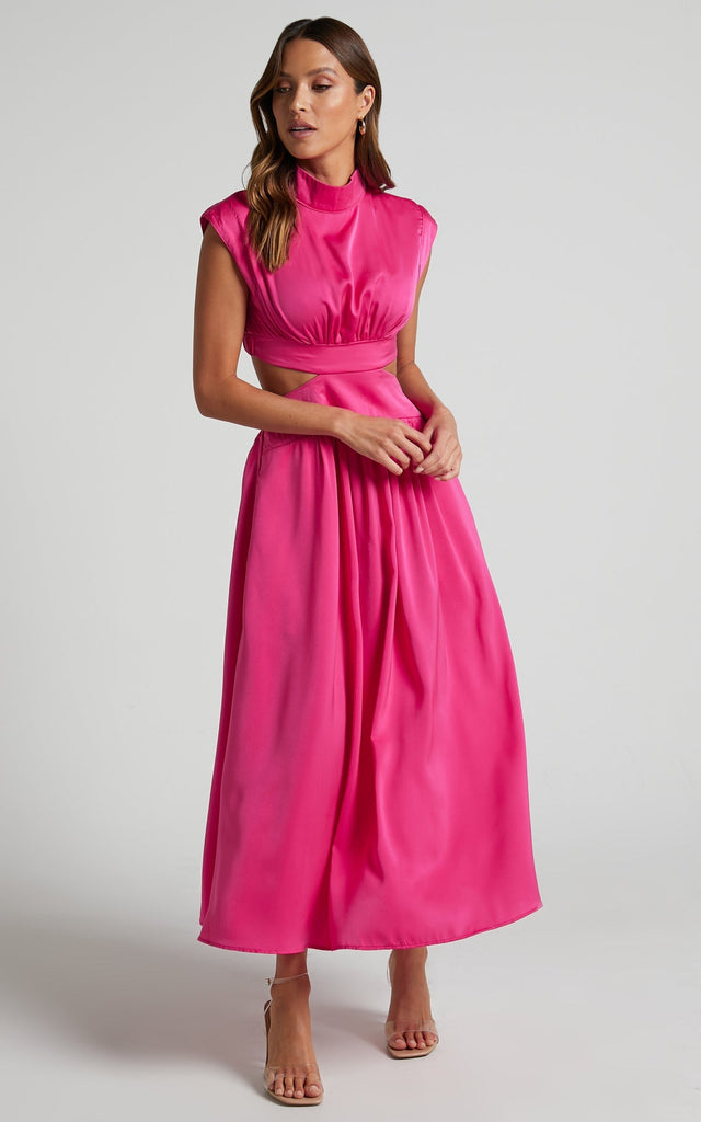 WW | Sweet Street Sommer Stehkragen Einfarbig Gekürztes Outfit Maxi Kleid