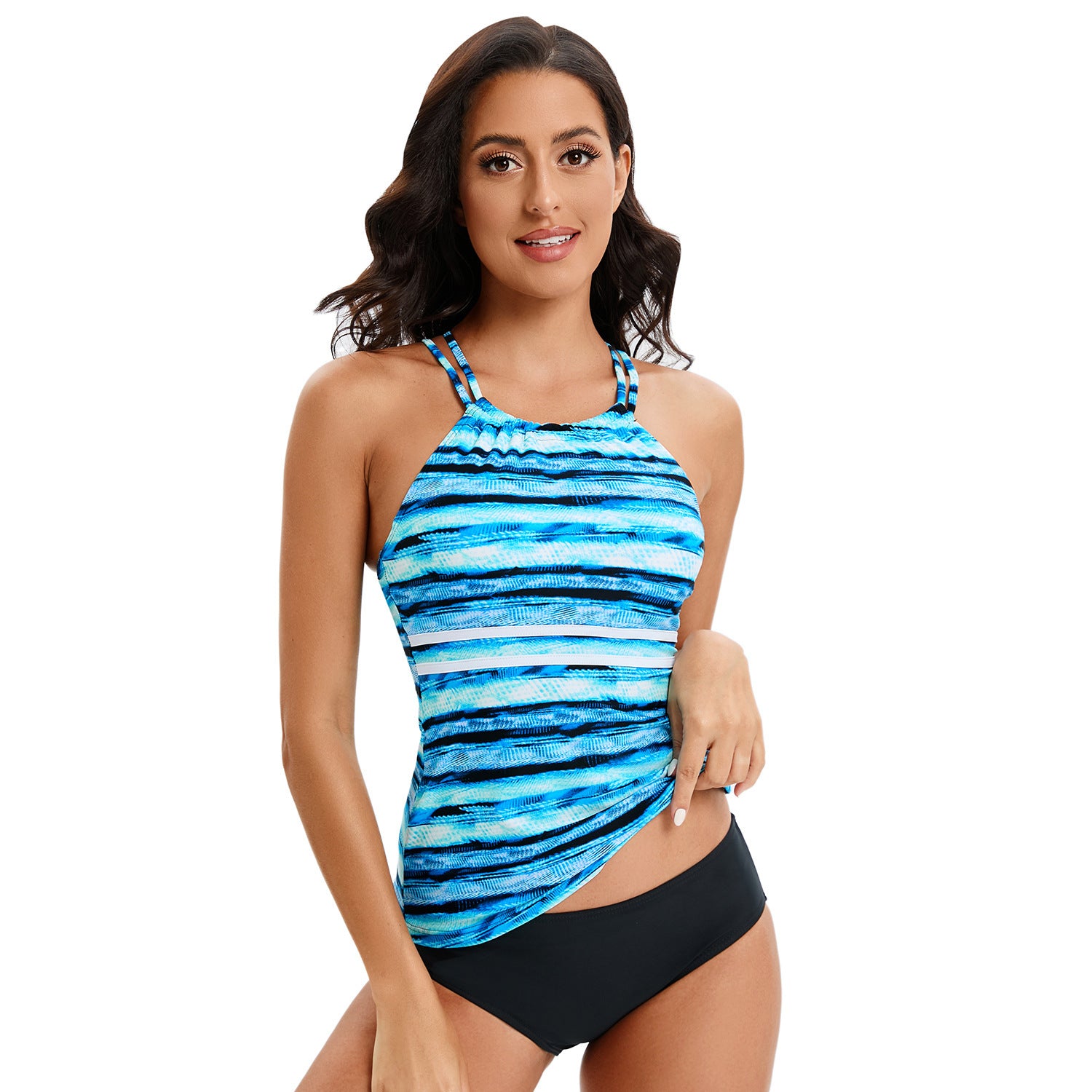 Damen Sport-Badeoberteil mit stylischem Racerback und kontrastreichem Streifen-Design WW