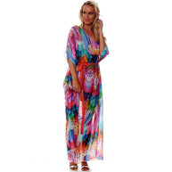 Damen Strandkaftan mit buntem Federdesign und luftigem Schnitt WW