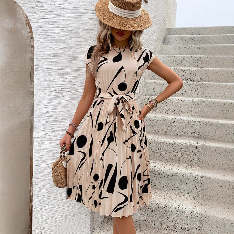 Damen Midikleid mit angesagtem geometrischem Mustermix und taillierbarem Gürtel WW