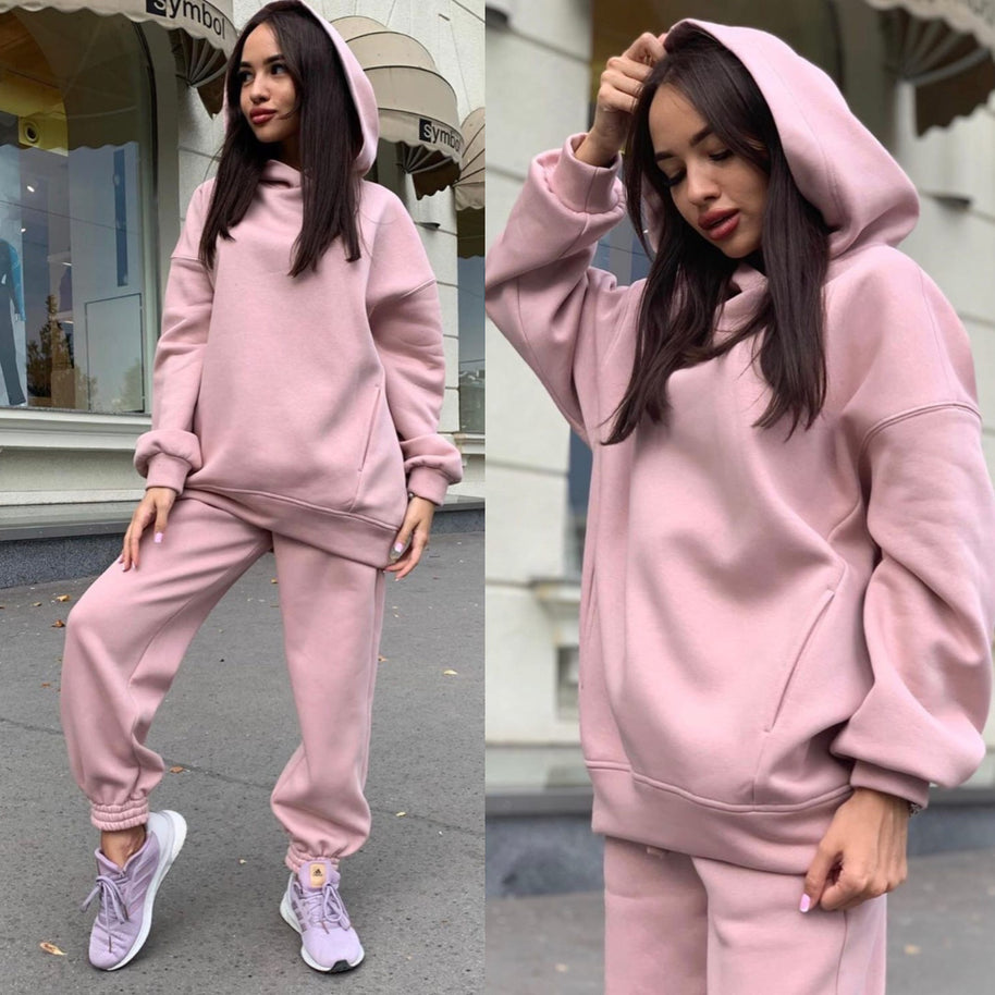 Damen Sportliches Hoodie- und Jogginghosen-Set im lässigen Design mit Kapuze WW