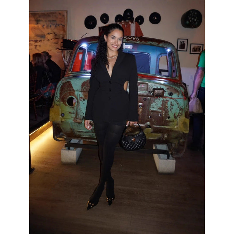 Damen stilvolle Blazerjacke mit rüschenförmigen Auschnitten und tailliertem Schnitt WW