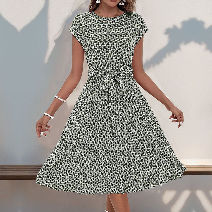 Damen Midikleid mit raffiniertem Taillengürtel und verspieltem Muster W&W Mode