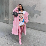 Damen Oversized Fleece-Mantel mit Knopfverschluss und Taschen WW