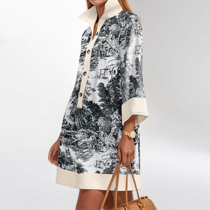 Damen Hemdblusenkleid mit luxuriösem Muster und eleganter Knopfleiste W&W Mode