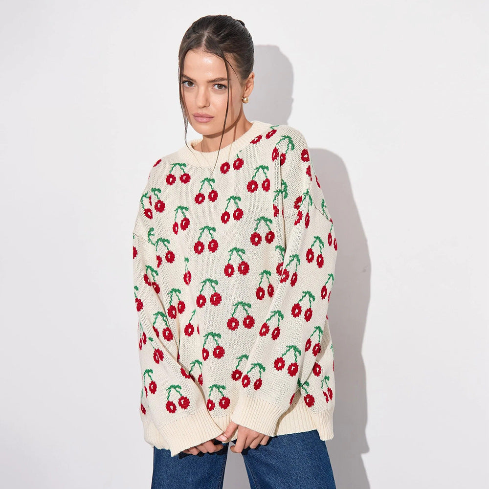 Damen Strickpullover mit fruchtigem Muster WW