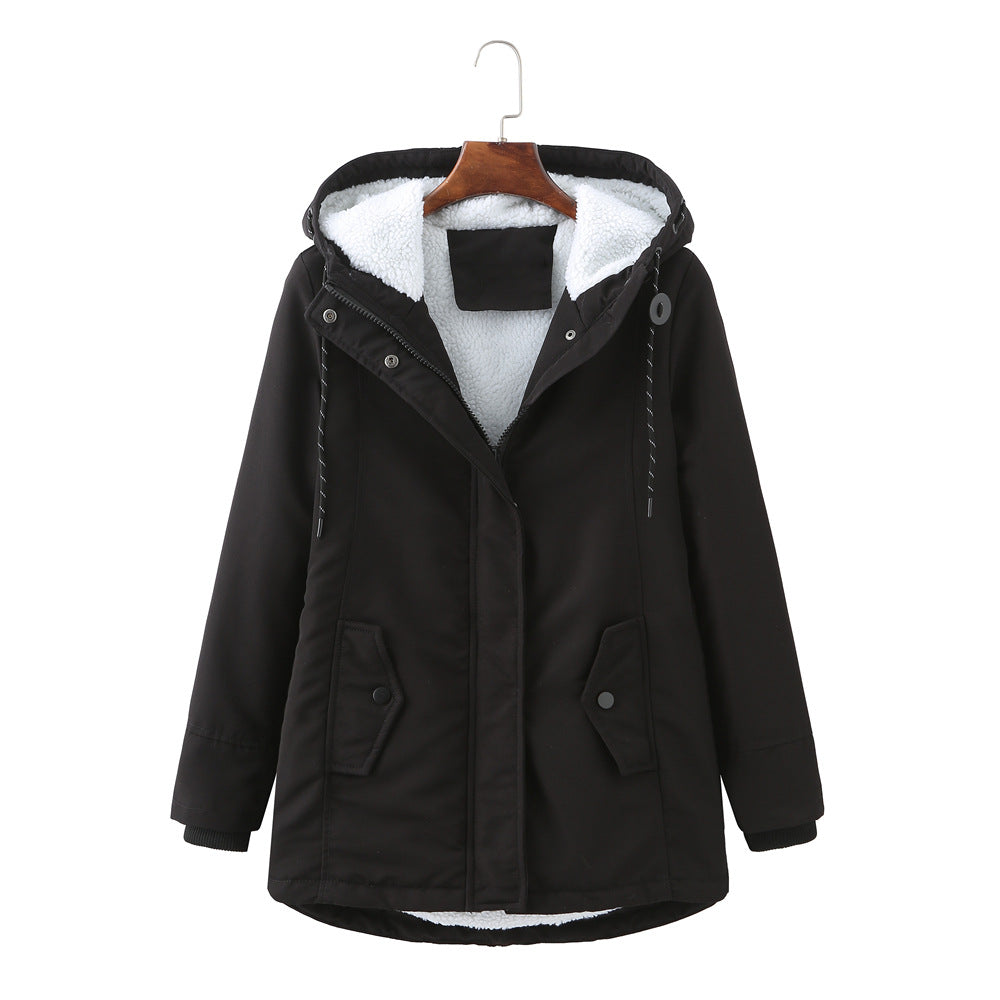 Damen-Winterjacke mit Futter und verstellbarer Kapuze