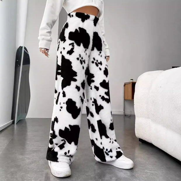 Damen Fleece-Hose im trendigen Kuhmuster WW