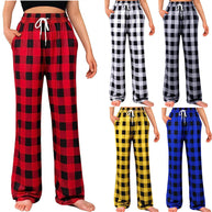 Damen Bequeme Karohose mit elastischem Bund und Seitentaschen WW