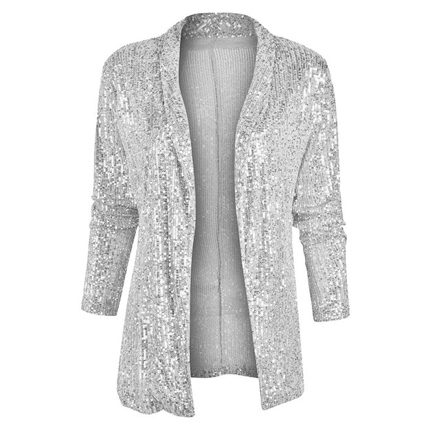 Damen Glamouröser Pailletten-Blazer WW