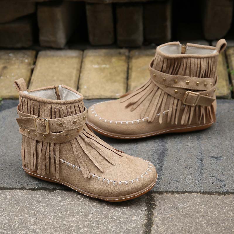 WW | Boho Stiefelette Mit Fransen Und Schnallen Für Damen